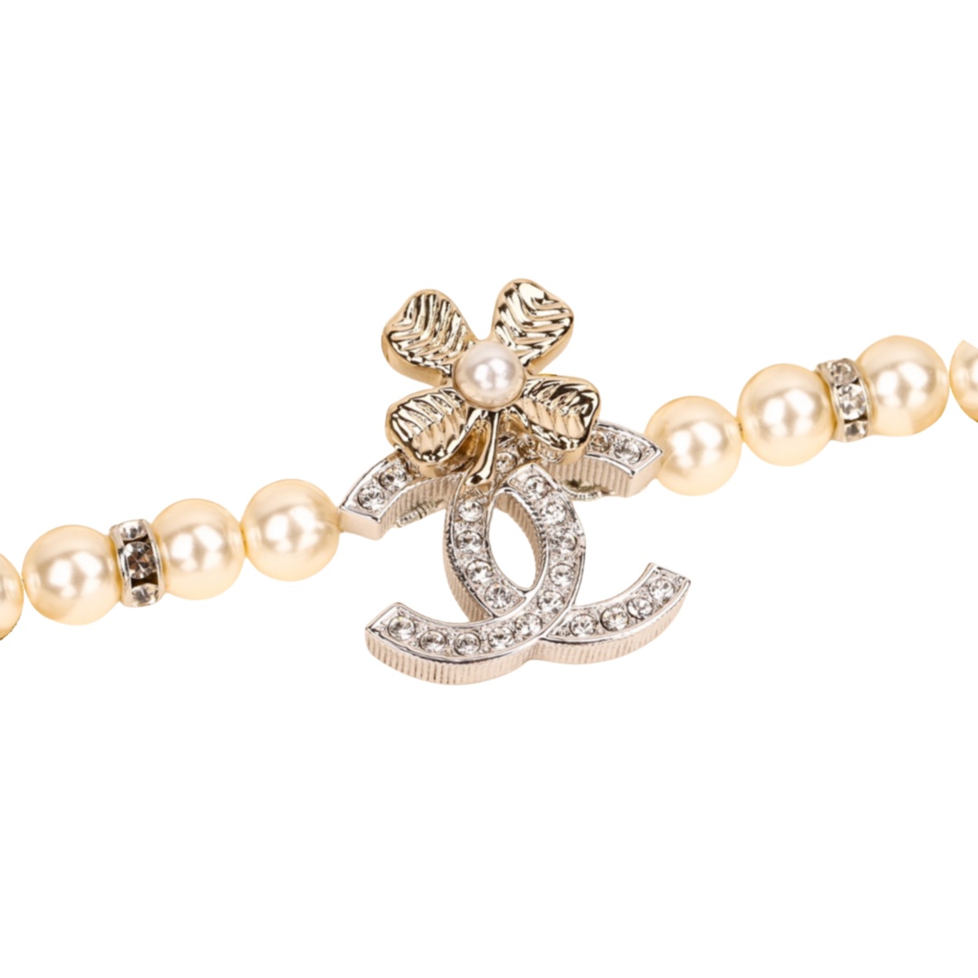 CCN575 Four-leaf clover double c pearl pendant necklace - ccjewelryacc