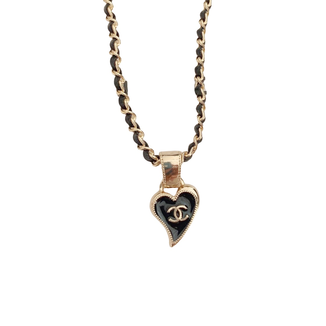 CCN073 Metal leather chain with Heart shape and cc logo Pendant Necklace - ccfashionjewelry