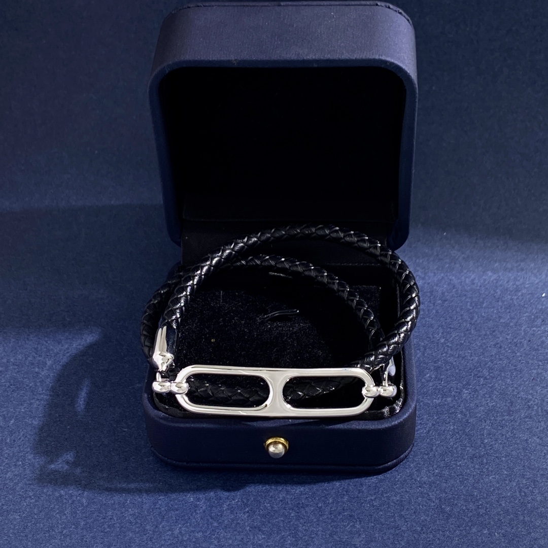 HMS034 Leather H buckle Roulis Double Tour bracelet for men - ccjewelryacc