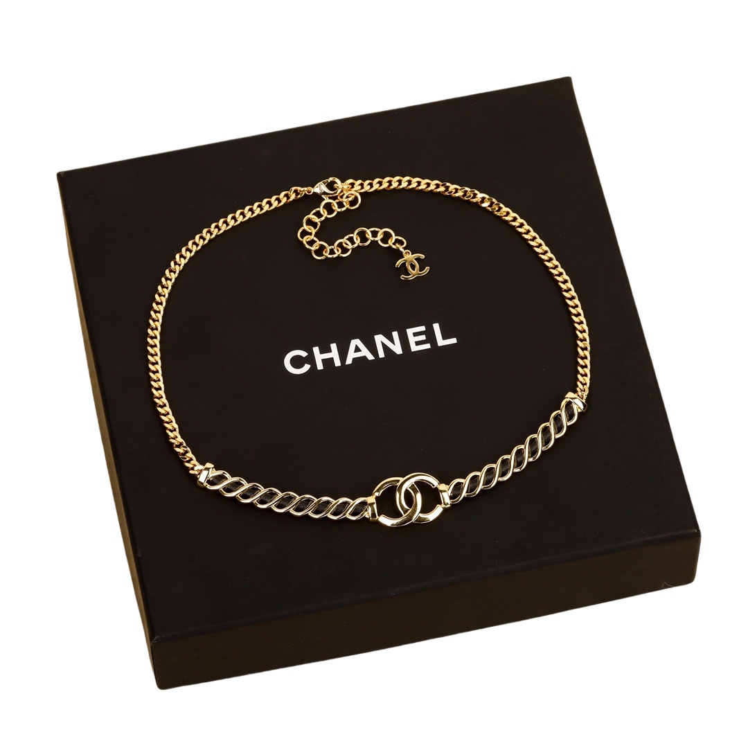 CCN572 24K Metal leather cc logo choker necklace - ccjewelryacc