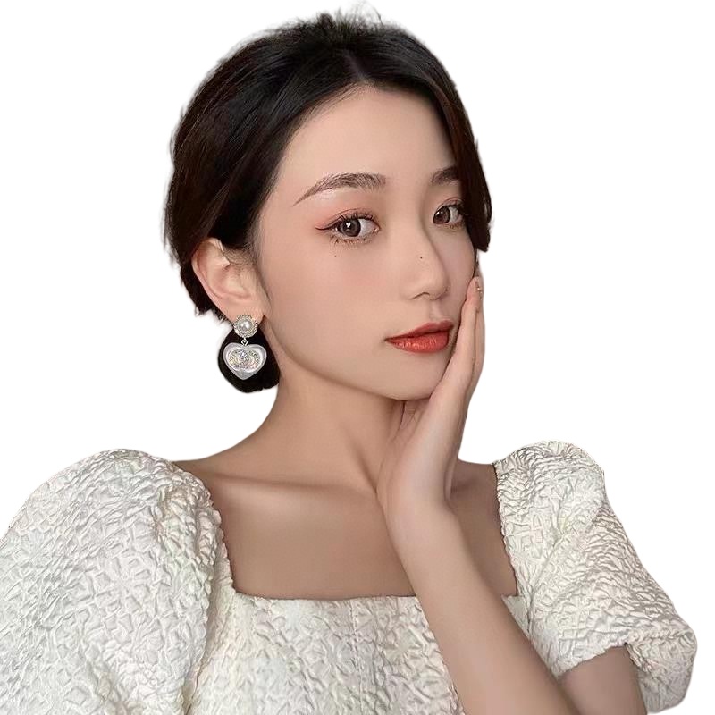 CCE107 White heart with CC logo drop earring - ccjewelryacc