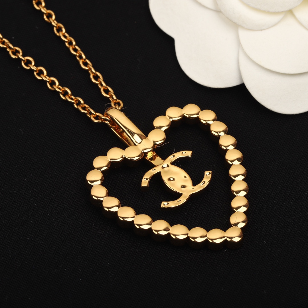 CCN417 COCO GOLD HEART ZIRCON CRYSTAL PENDANT NECKLACE CHAIN - ccjewelryacc