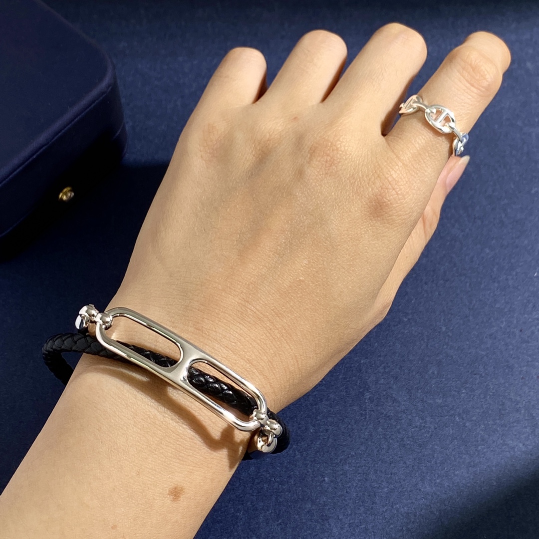 HMS034 Leather H buckle Roulis Double Tour bracelet for men - ccjewelryacc