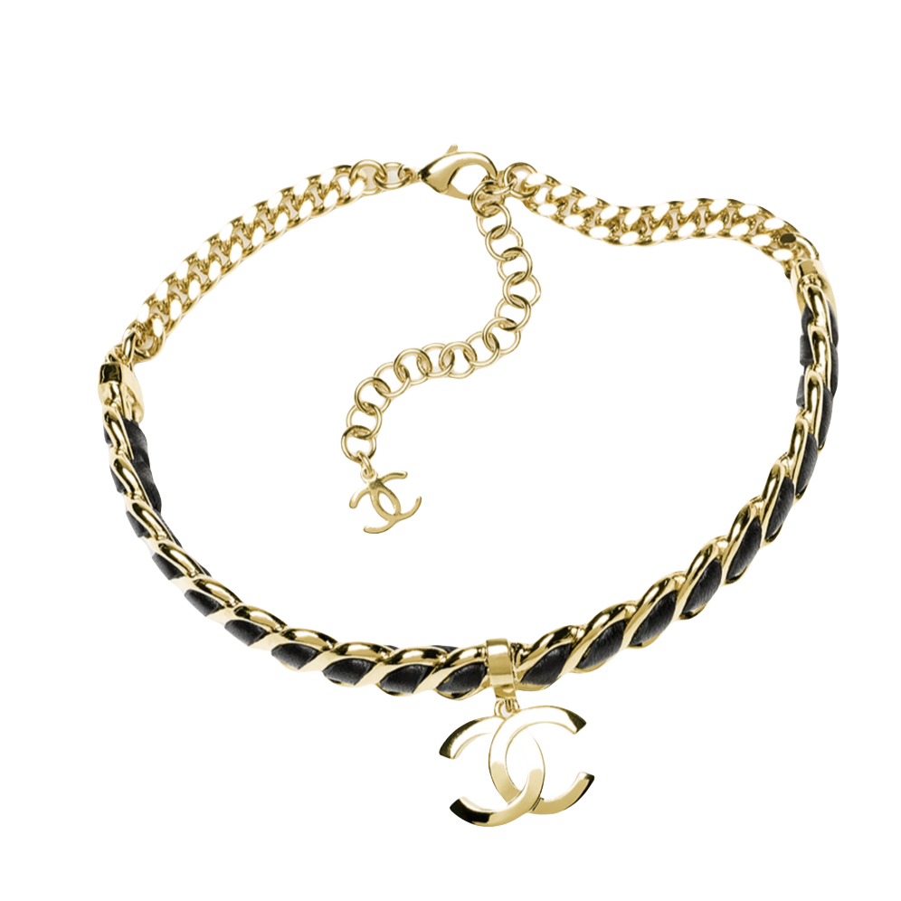 CCN572 24K Metal leather cc logo choker necklace - ccfashionjewelry