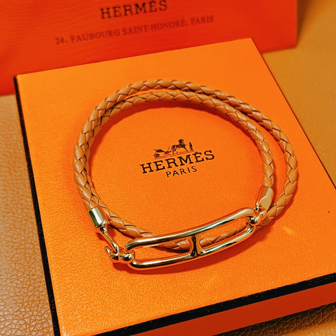 HMS034 Leather H buckle Roulis Double Tour bracelet for men - ccjewelryacc