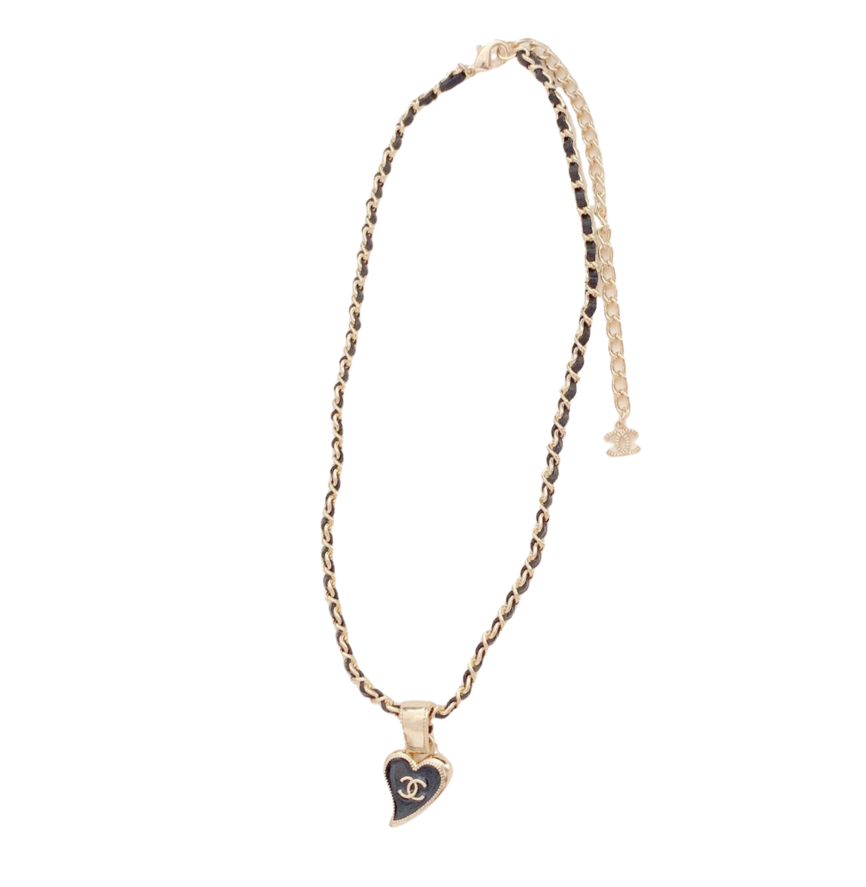 CCN073 Metal leather chain with Heart shape and cc logo Pendant Necklace - ccfashionjewelry