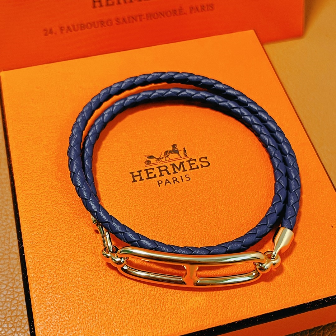 HMS034 Leather H buckle Roulis Double Tour bracelet for men - ccjewelryacc