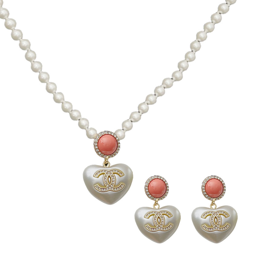 CCN047 Pearl chain with heart pendant Necklace - ccjewelryacc