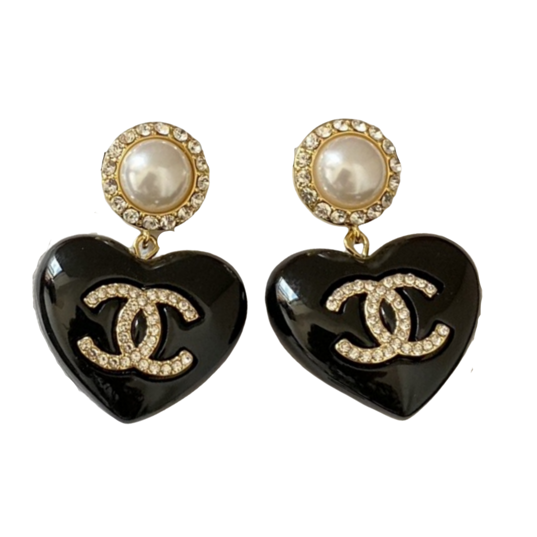 CCE107 White heart with CC logo drop earring - ccjewelryacc
