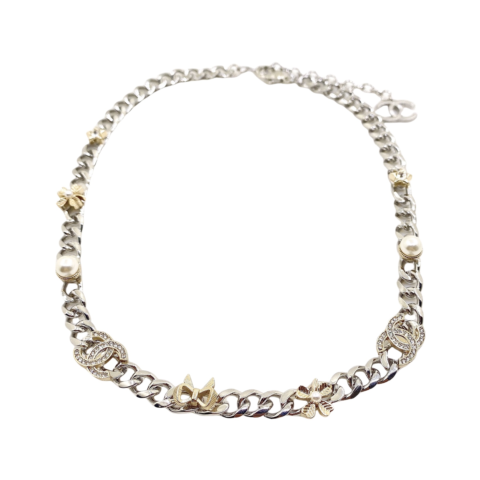 CCN571 24K Metal Four-leaf clover bow cc logo choker necklace - ccfashionjewelry