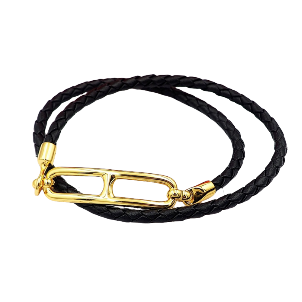 HMS034 Leather H buckle Roulis Double Tour bracelet for men - ccjewelryacc