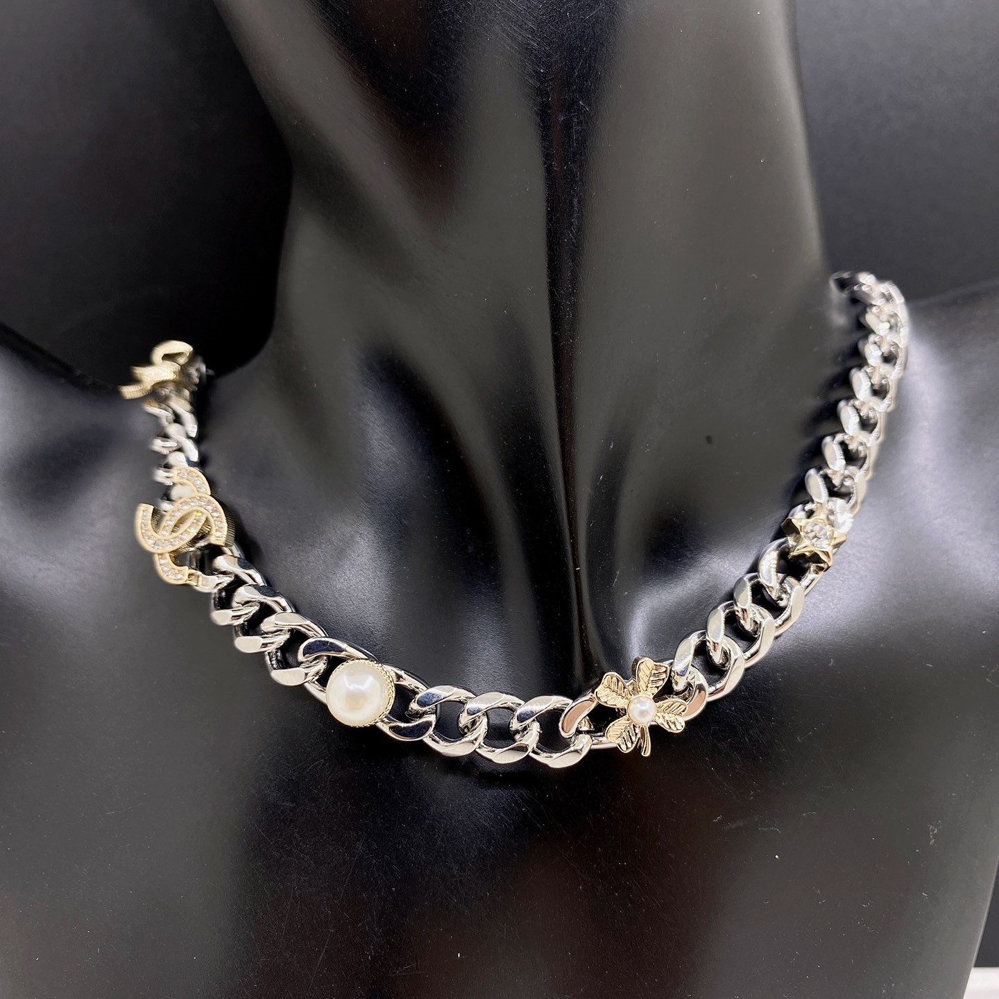 CCN571 24K Metal Four-leaf clover bow cc logo choker necklace - ccjewelryacc