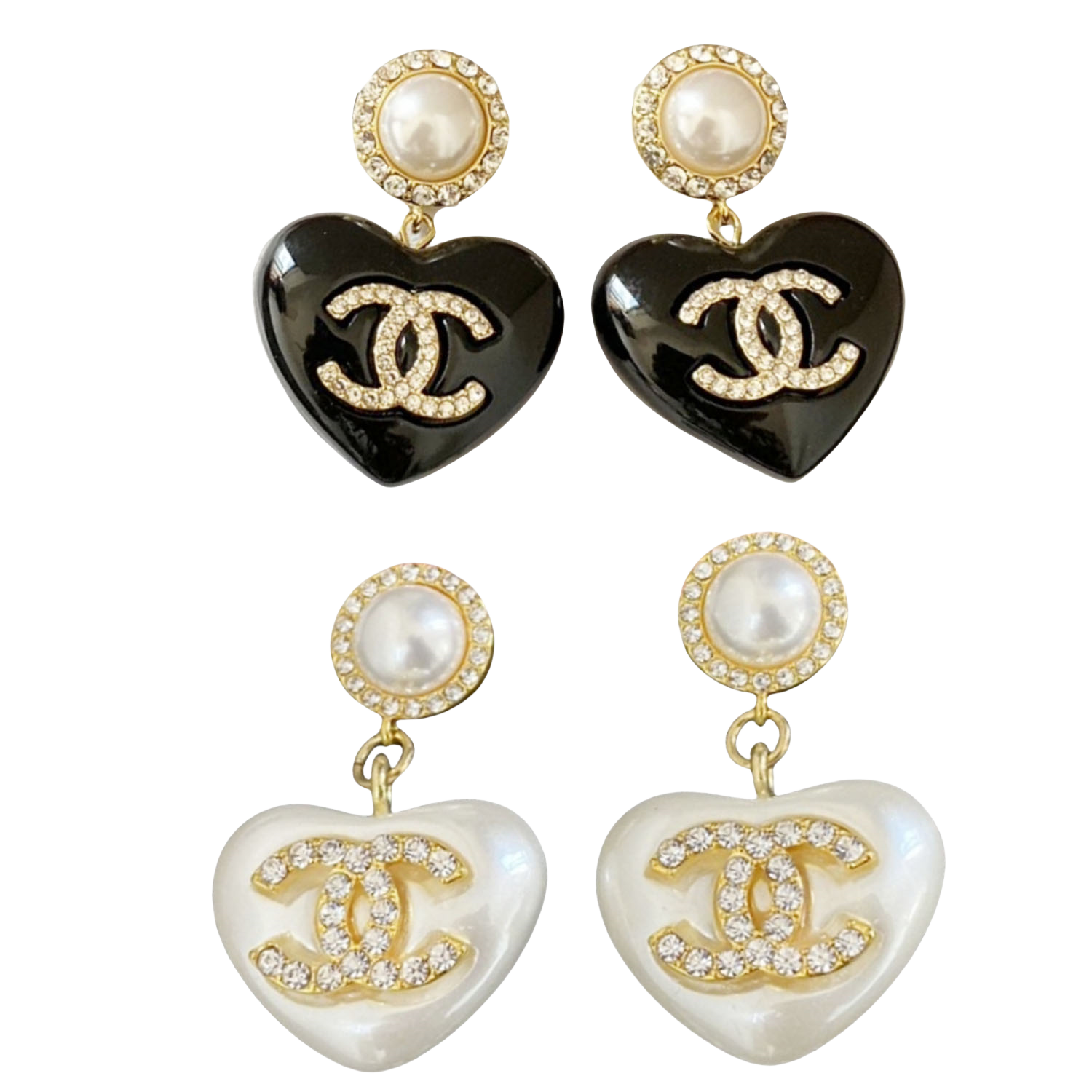 CCE107 White heart with CC logo drop earring - ccjewelryacc