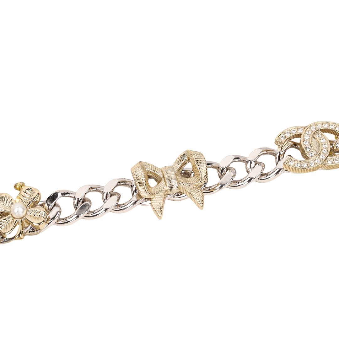 CCN571 24K Metal Four-leaf clover bow cc logo choker necklace - ccjewelryacc