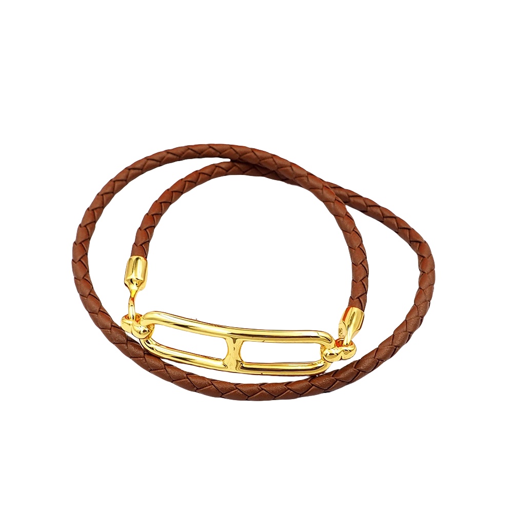 HMS034 Leather H buckle Roulis Double Tour bracelet for men - ccjewelryacc