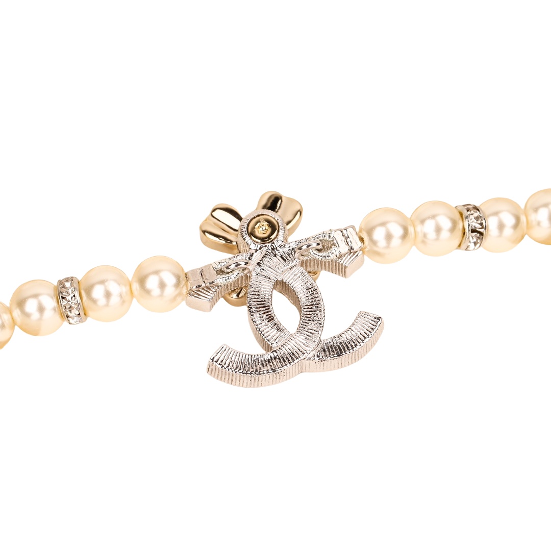 CCN575 Four-leaf clover double c pearl pendant necklace - ccjewelryacc