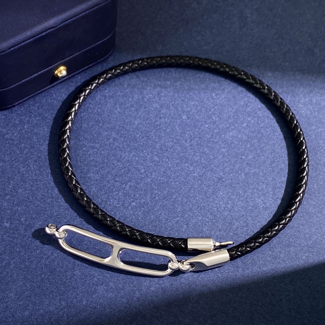 HMS034 Leather H buckle Roulis Double Tour bracelet for men - ccjewelryacc