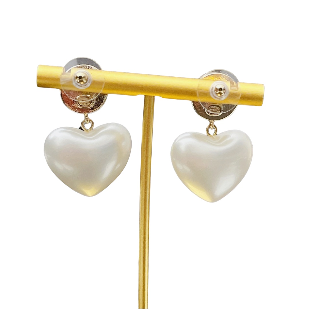 CCE107 White heart with CC logo drop earring - ccjewelryacc