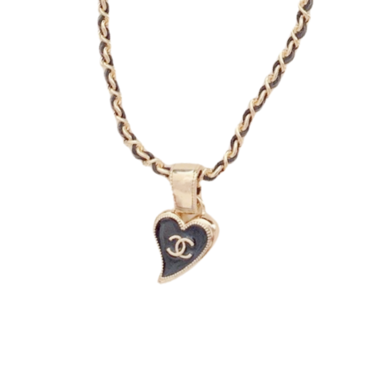 CCN073 Metal leather chain with Heart shape and cc logo Pendant Necklace - ccjewelryacc