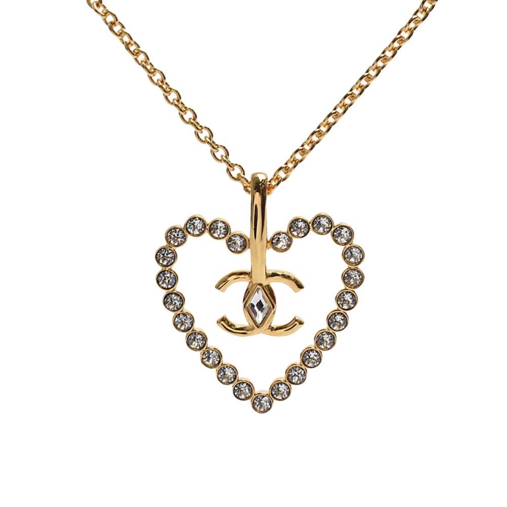 CCN417 COCO GOLD HEART ZIRCON CRYSTAL PENDANT NECKLACE CHAIN - ccfashionjewelry
