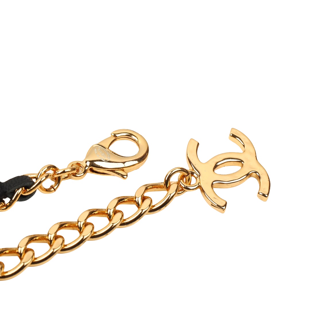 CCN574 Metal leather chain with rhinestone Wheat CC logo pendant necklace - ccjewelryacc