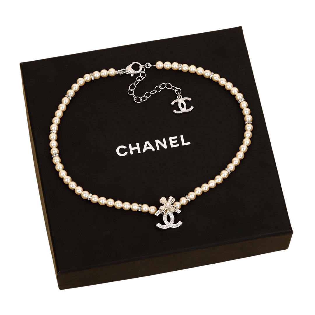 CCN575 Four-leaf clover double c pearl pendant necklace - ccfashionjewelry