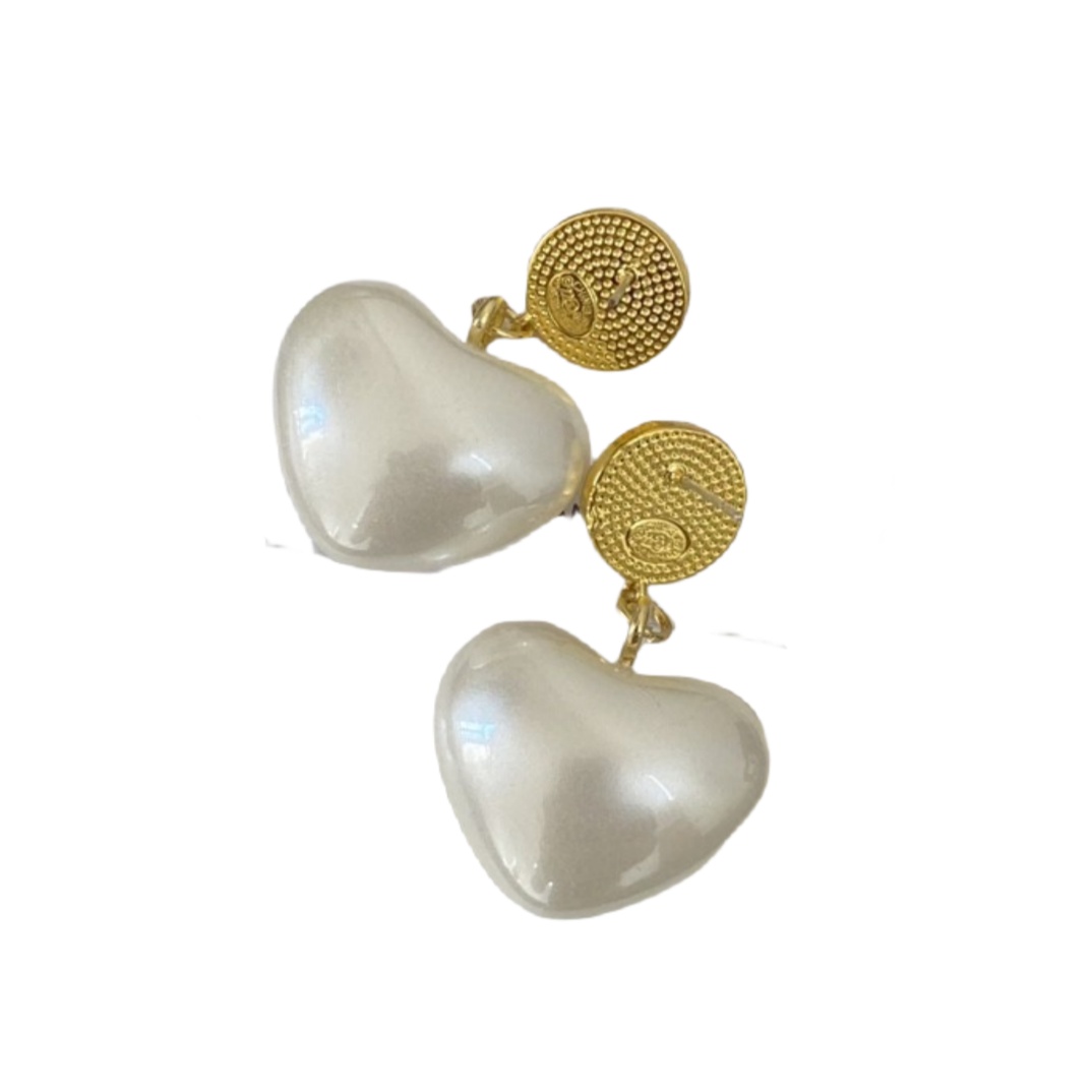 CCE107 White heart with CC logo drop earring - ccjewelryacc