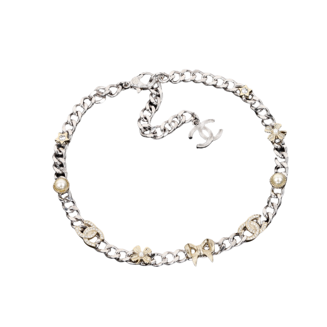 CCN571 24K Metal Four-leaf clover bow cc logo choker necklace - ccjewelryacc