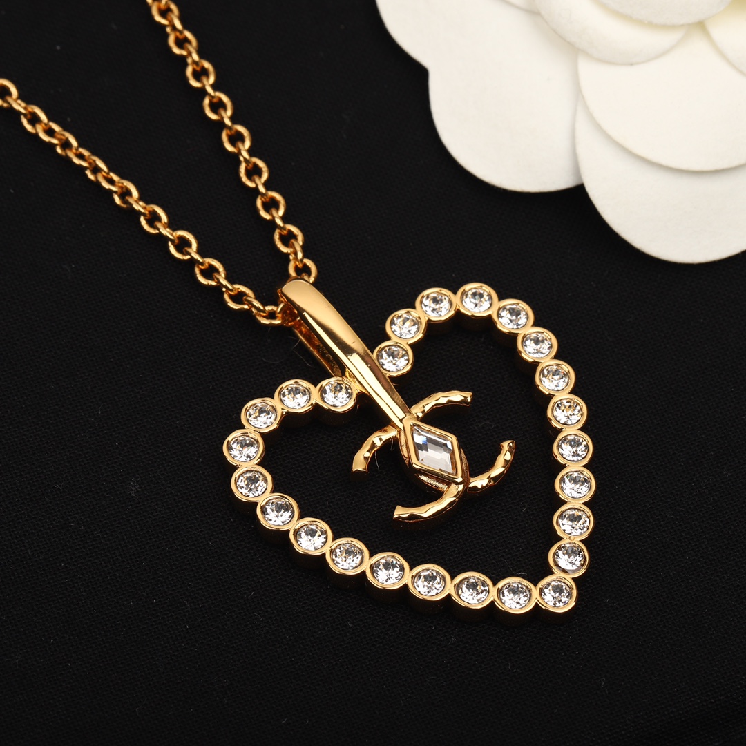 CCN417 COCO GOLD HEART ZIRCON CRYSTAL PENDANT NECKLACE CHAIN - ccjewelryacc