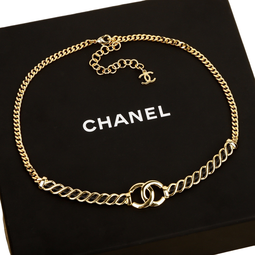 CCN572 24K Metal leather cc logo choker necklace - ccjewelryacc