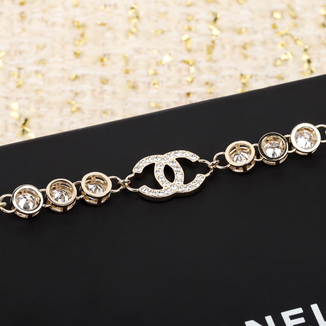 CCN577 24B gold bean letter double c pearl choker necklace - ccjewelryacc