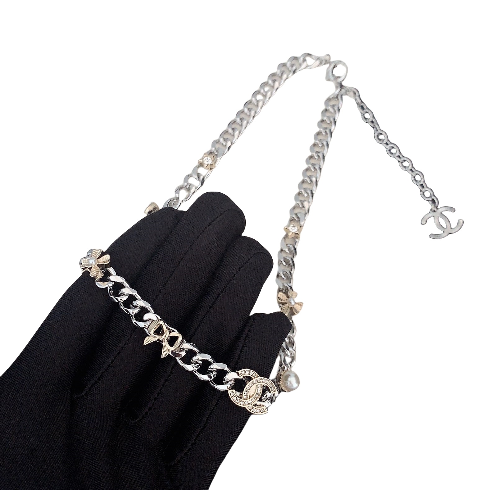 CCN571 24K Metal Four-leaf clover bow cc logo choker necklace - ccjewelryacc