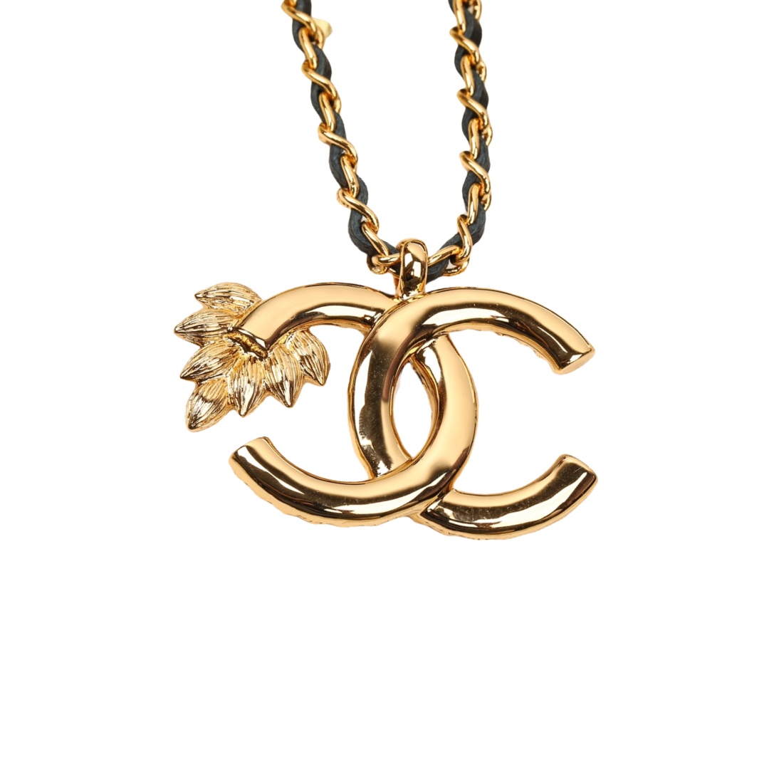 CCN574 Metal leather chain with rhinestone Wheat CC logo pendant necklace - ccjewelryacc