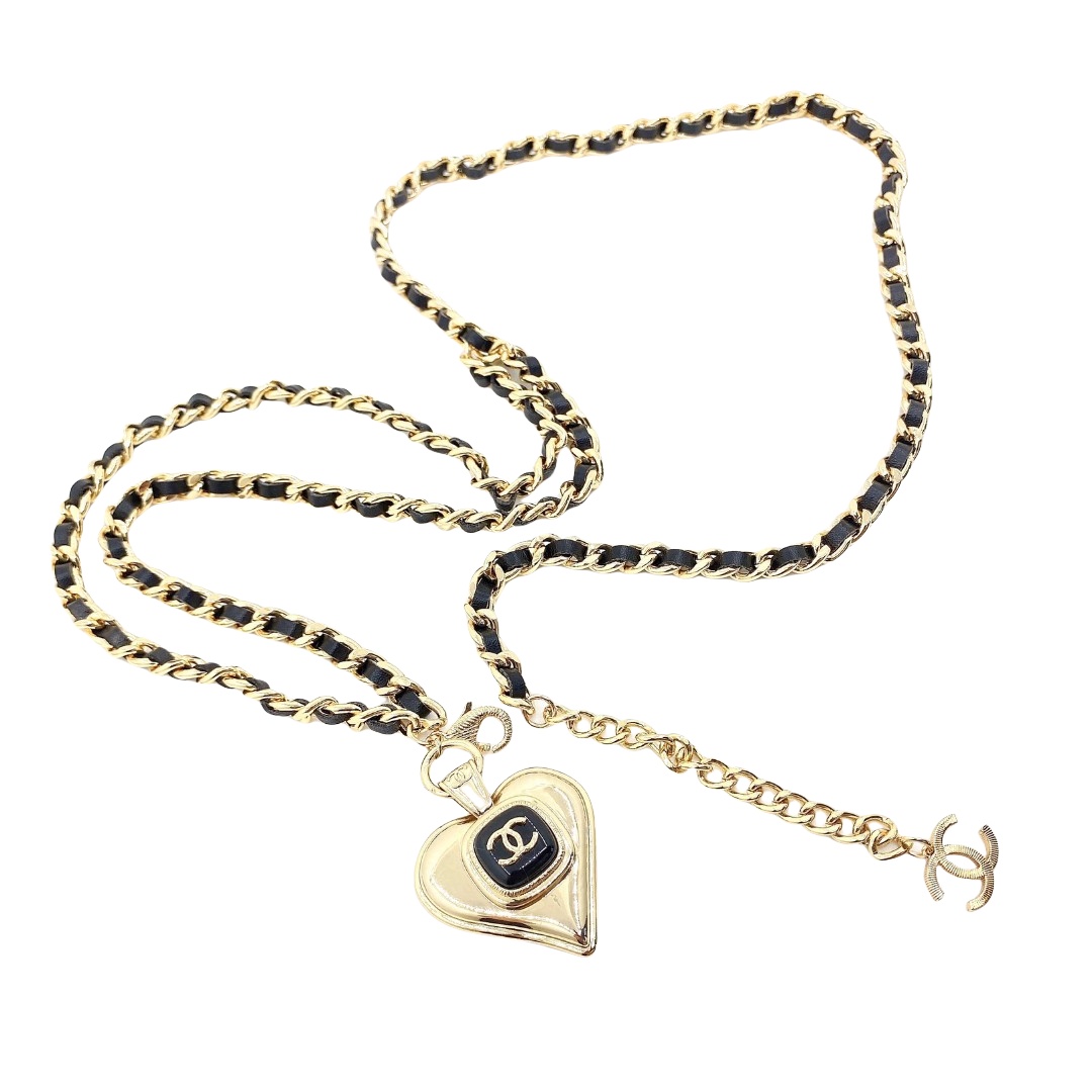 CCW010 Metal leather chain with heart CC logo charm Waist chain belt - ccfashionjewelry