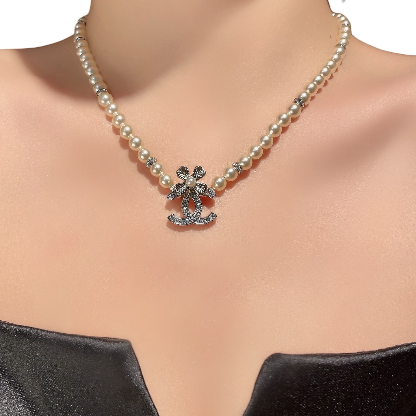 CCN575 Four-leaf clover double c pearl pendant necklace - ccjewelryacc