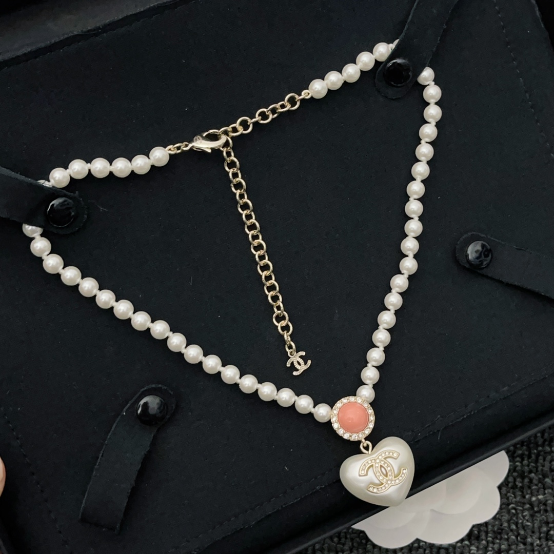 CCN047 Pearl chain with heart pendant Necklace - ccjewelryacc