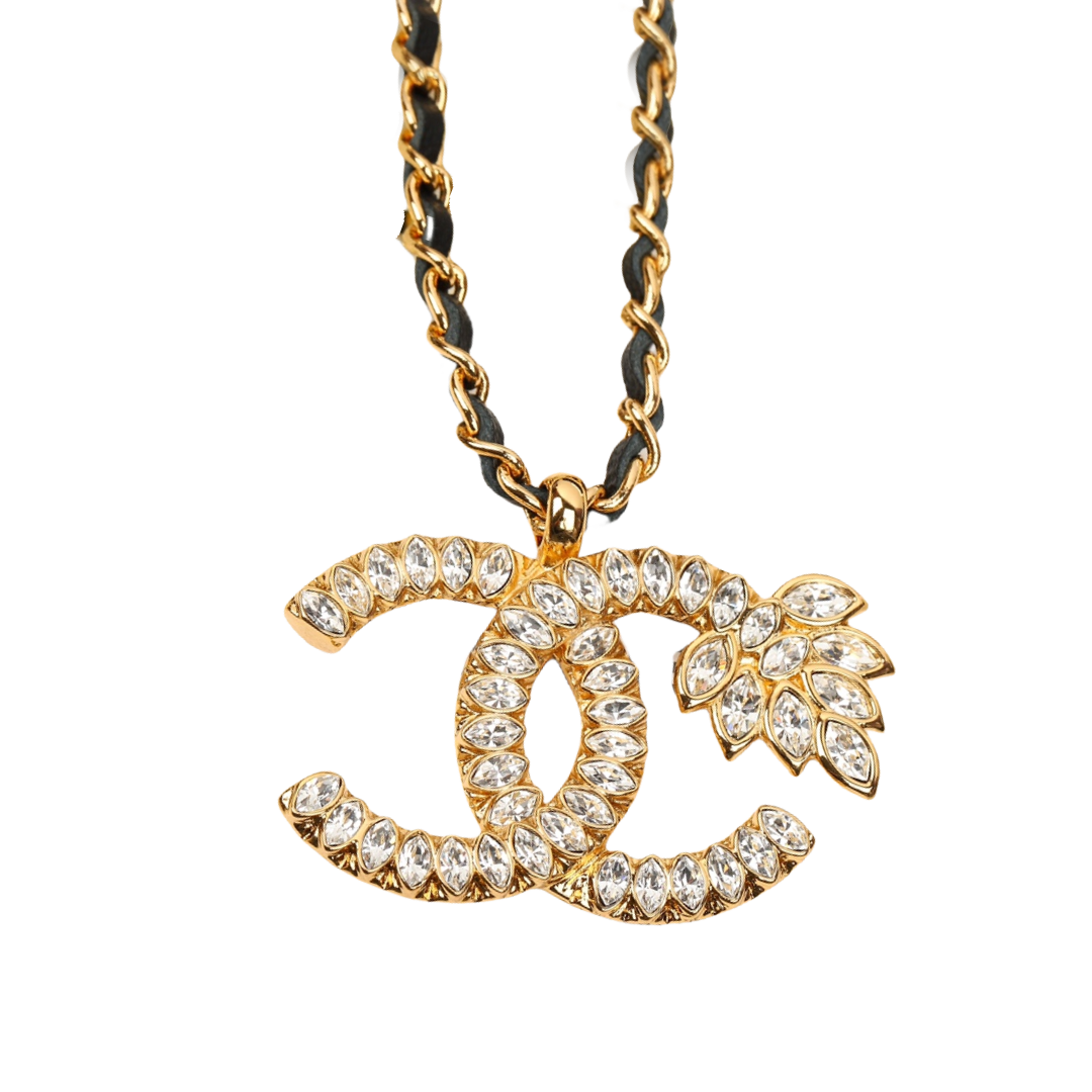 CCN574 Metal leather chain with rhinestone Wheat CC logo pendant necklace - ccfashionjewelry