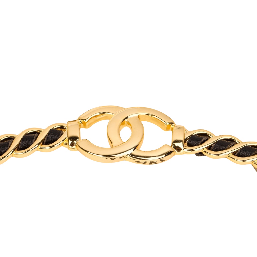 CCN572 24K Metal leather cc logo choker necklace - ccjewelryacc