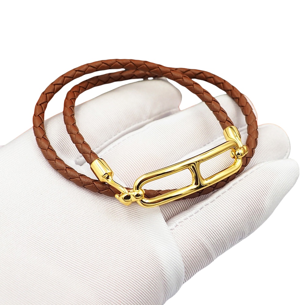 HMS034 Leather H buckle Roulis Double Tour bracelet for men - ccfashionjewelry