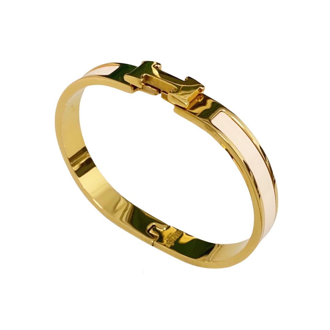 HMS020 8mm Milk tea Enamel Gold clic clac H bracelet 17 - ccfashionjewelry