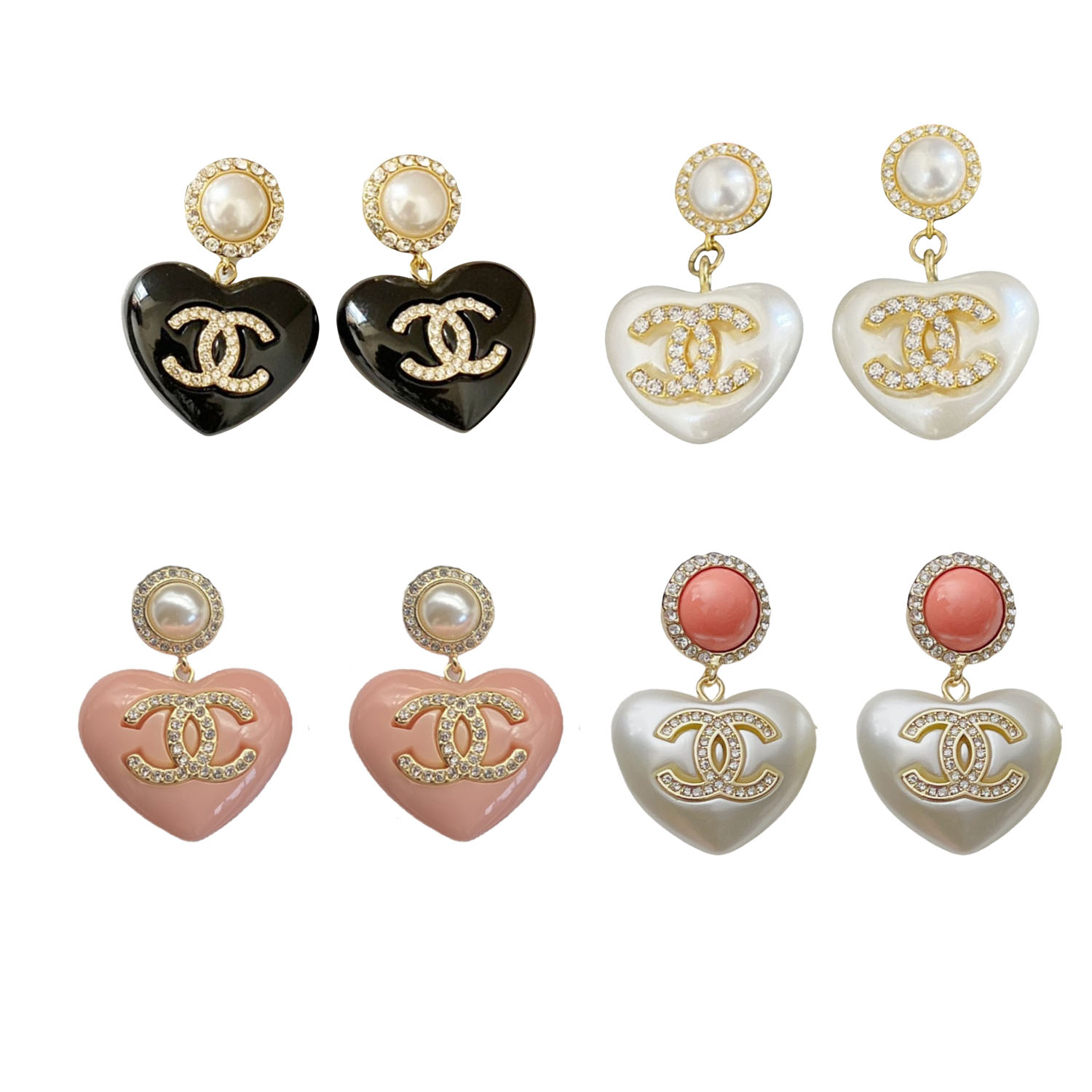 CCE107 White heart with CC logo drop earring - ccjewelryacc