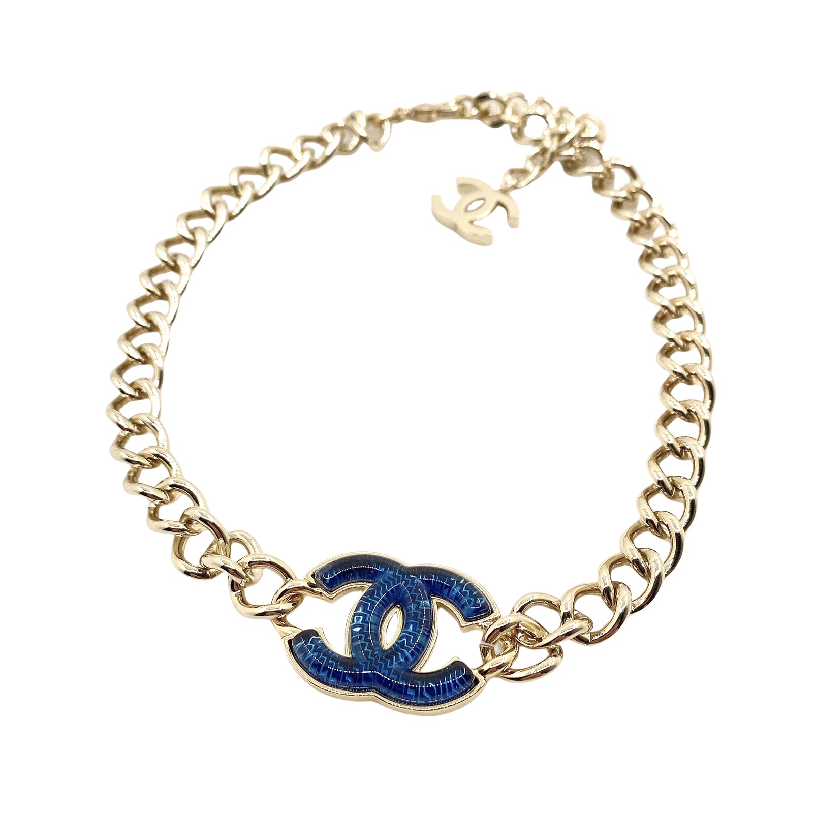 CCN048 Blue CC logo choker necklace chain - ccjewelryacc