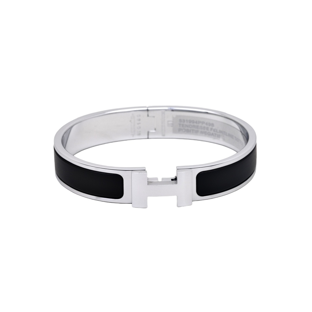 HMS031 Clic H So Black bracelet silver for men - ccjewelryacc