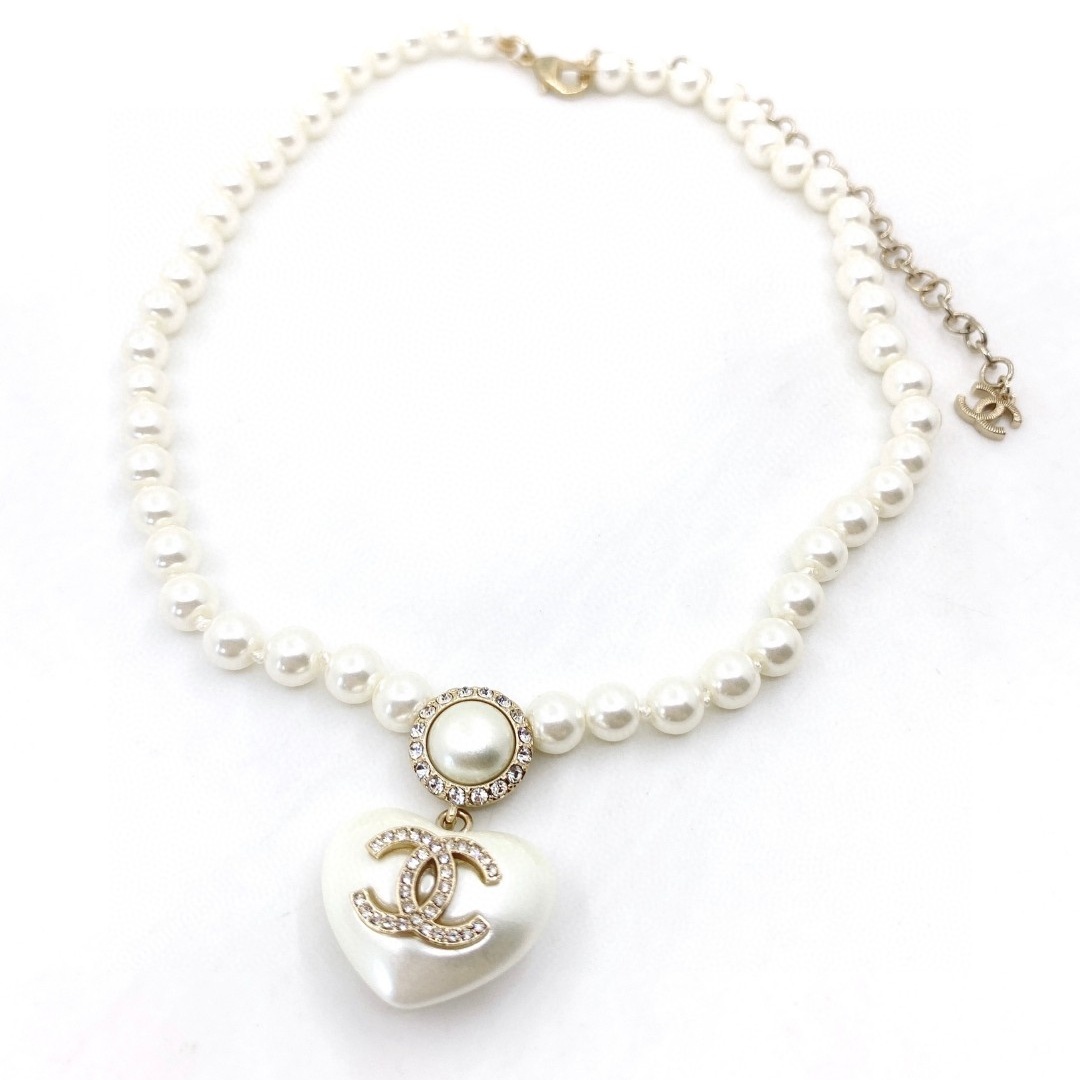 CCN047 Pearl chain with heart pendant Necklace - ccjewelryacc