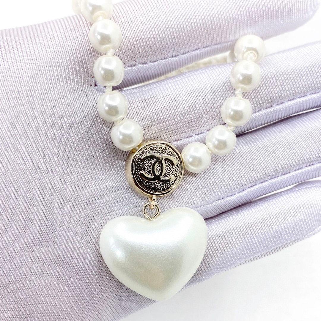 CCN047 Pearl chain with heart pendant Necklace - ccjewelryacc