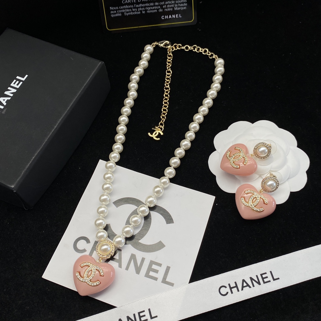 CCN047 Pearl chain with heart pendant Necklace - ccjewelryacc