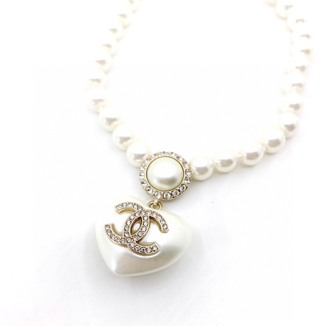 CCN047 Pearl chain with heart pendant Necklace - ccjewelryacc