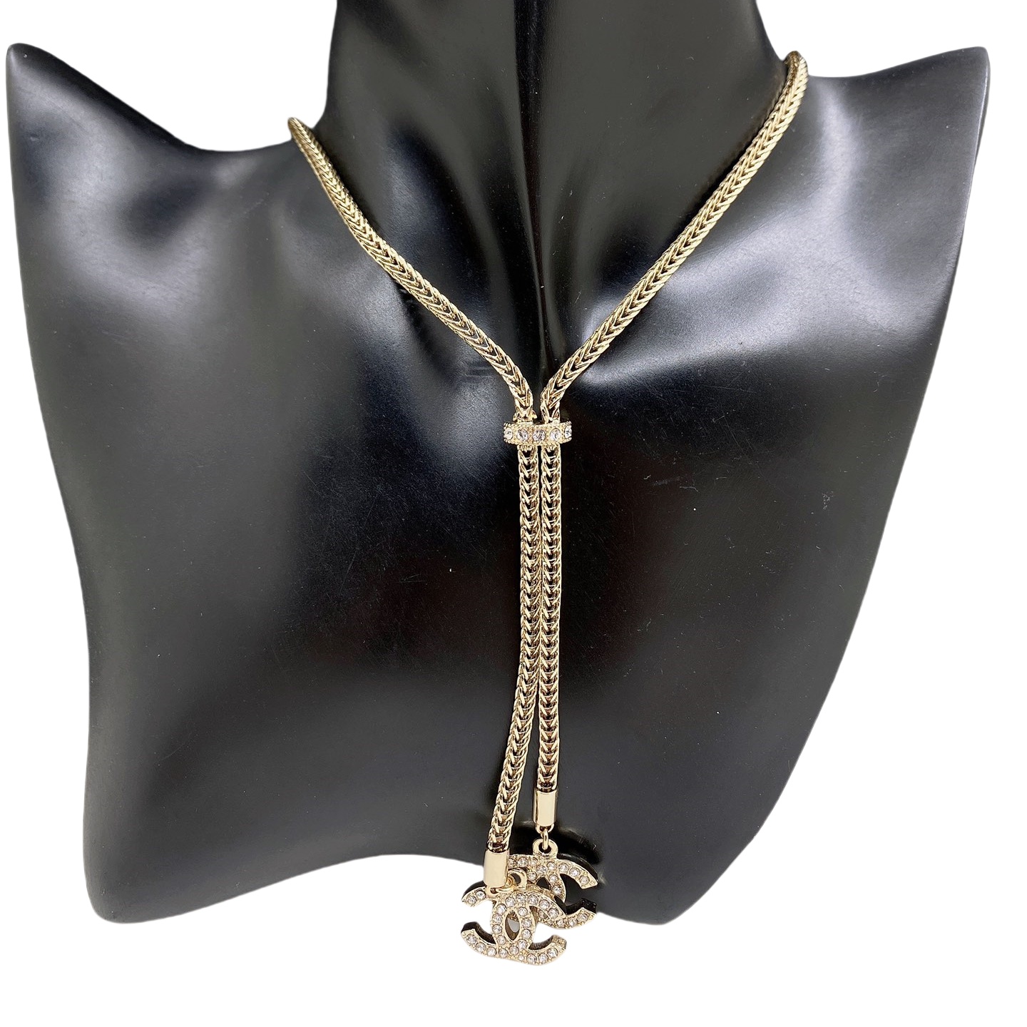 CCN099 Metal snake Braided chain tassels necklace with crystal cc pendant logo - ccfashionjewelry