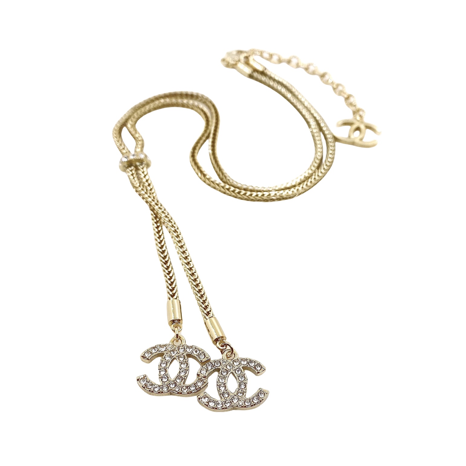 CCN099 Metal snake Braided chain tassels necklace with crystal cc pendant logo - ccfashionjewelry