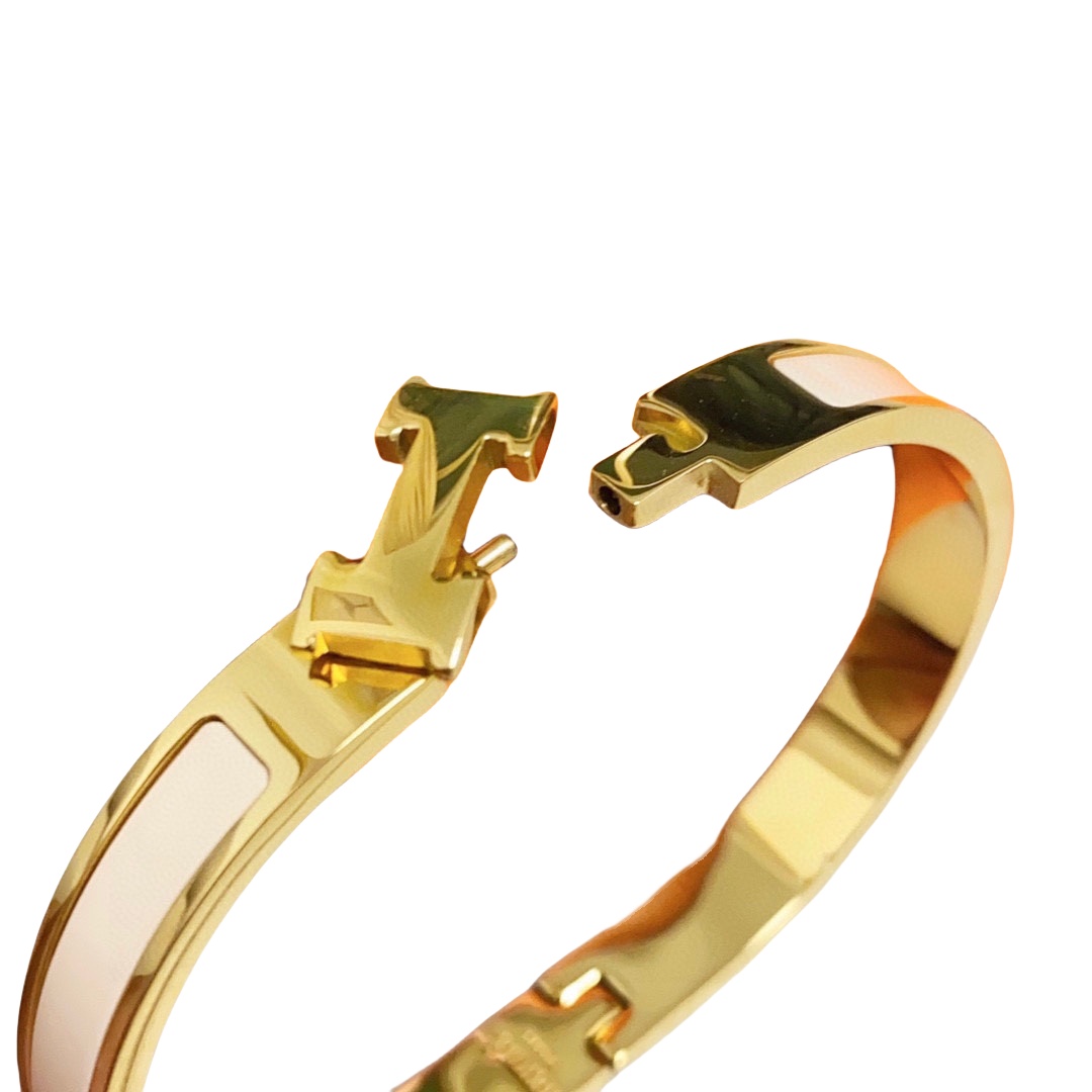 HMS020 8mm Milk tea Enamel Gold clic clac H bracelet 17 - ccfashionjewelry